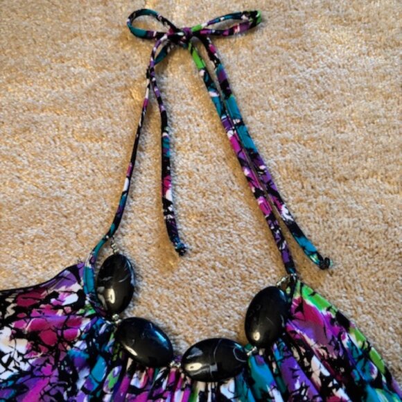 BCX Halter Top Size M Turquoise/Purple/Black/Cream - Picture 2 of 7